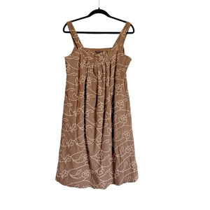 Axcess Sz 12‎ Linen Sun Dress Embroidered Neutral Office Lagenlook Comfy
